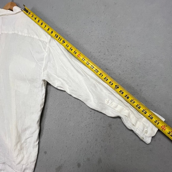 Burma Bibas Mens White 100% Natural Linen Button Down Shirt L Long Sleeve Pocket - Picture 8 of 8